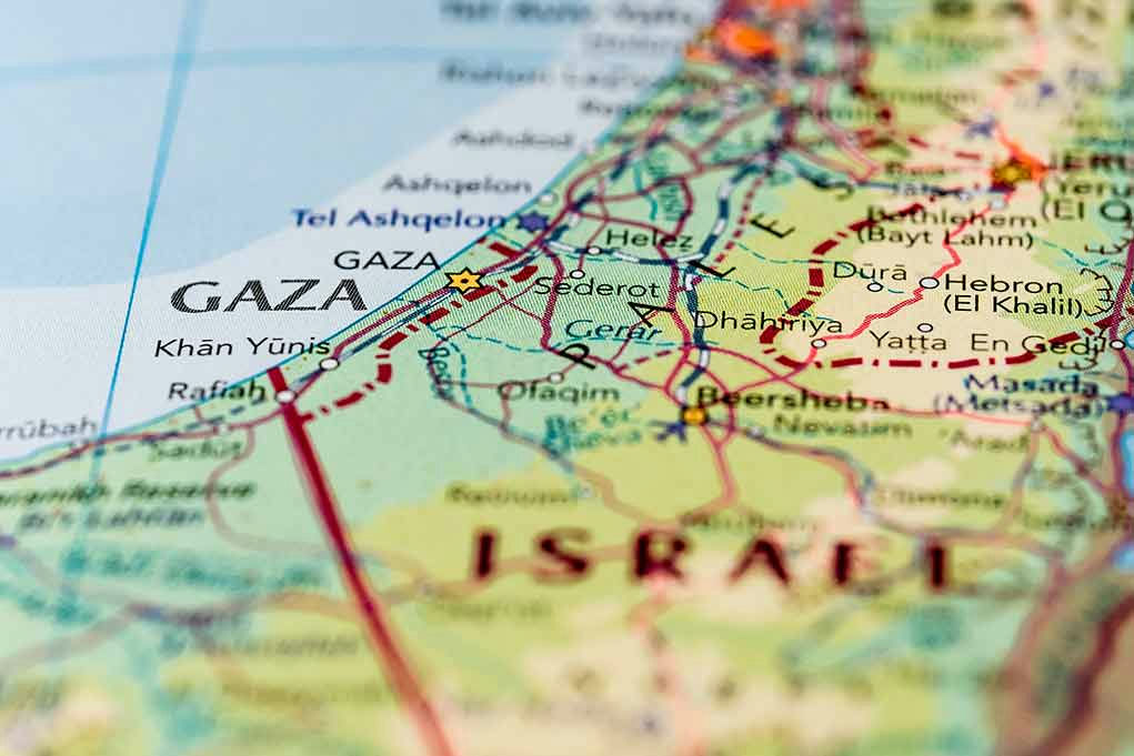 Map showing Gaza and surrounding areas.