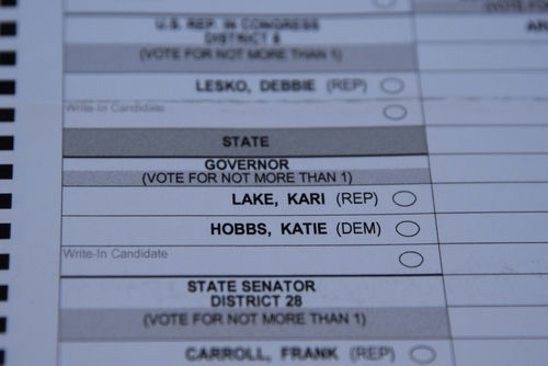 Ballot paper listing candidates for U.S. elections.
