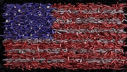 American flag made of bullets.